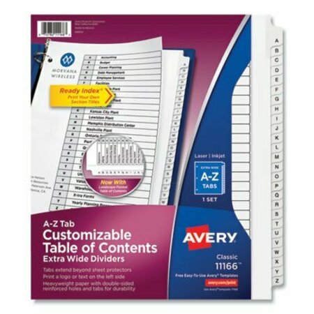 AVERY DENNISON Avery, CUSTOMIZABLE TOC READY INDEX BLACK AND WHITE DIVIDERS, 26-TAB, LETTER 11166